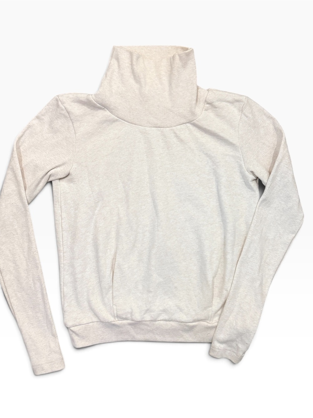 Alo Yoga Cowl Neck Ribbed Pullover Sweatshirt Cream Heather Size Small